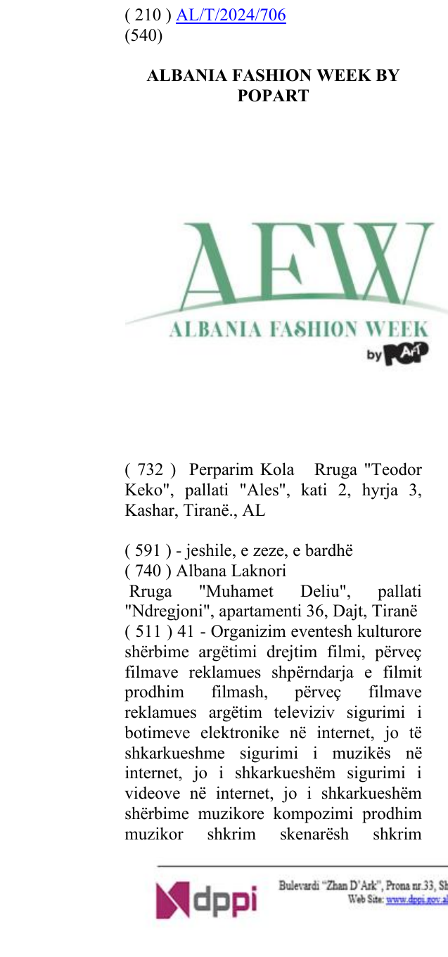 Zëri i markës ALBANIA FASHION WEEK BY POPART në buletin