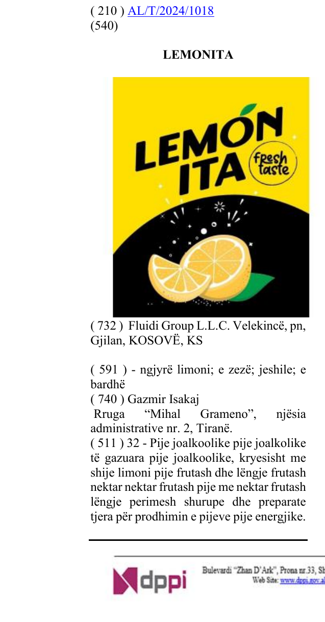 Zëri i markës LEMONITA në buletin