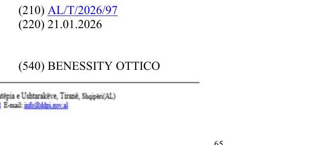 Zëri i markës BENESSITY OTTICO 66 në buletin