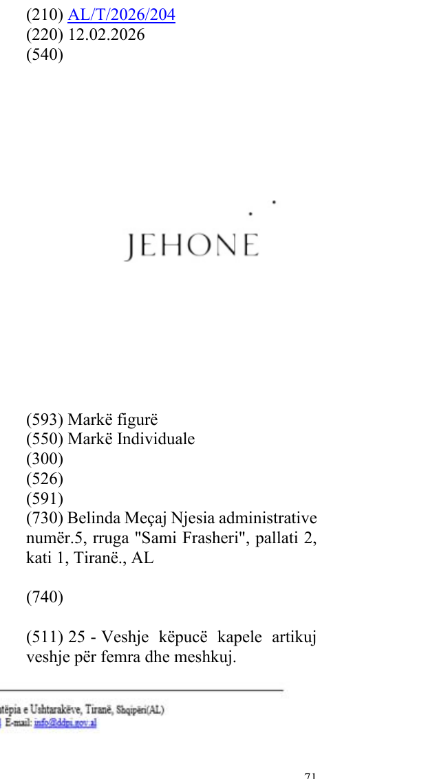 Zëri i markës JEHONE në buletin