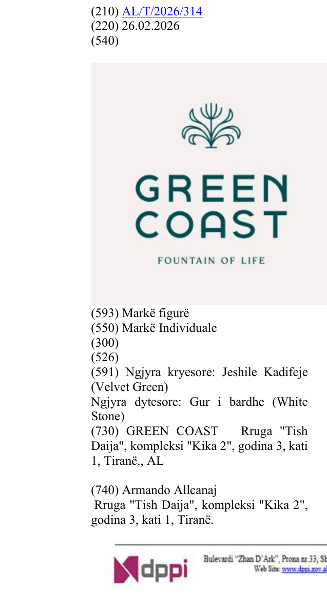 Zëri i markës Green Coast Fountain of Life në buletin