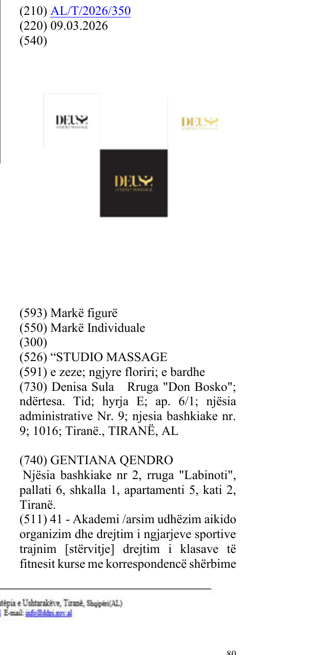 Zëri i markës “STUDIO MASSAGE në buletin
