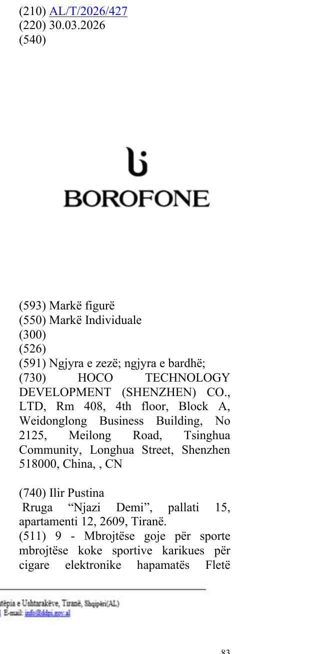 Zëri i markës Borofone në buletin