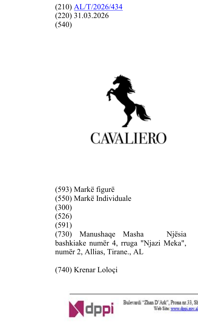 Zëri i markës CAVALIERO në buletin
