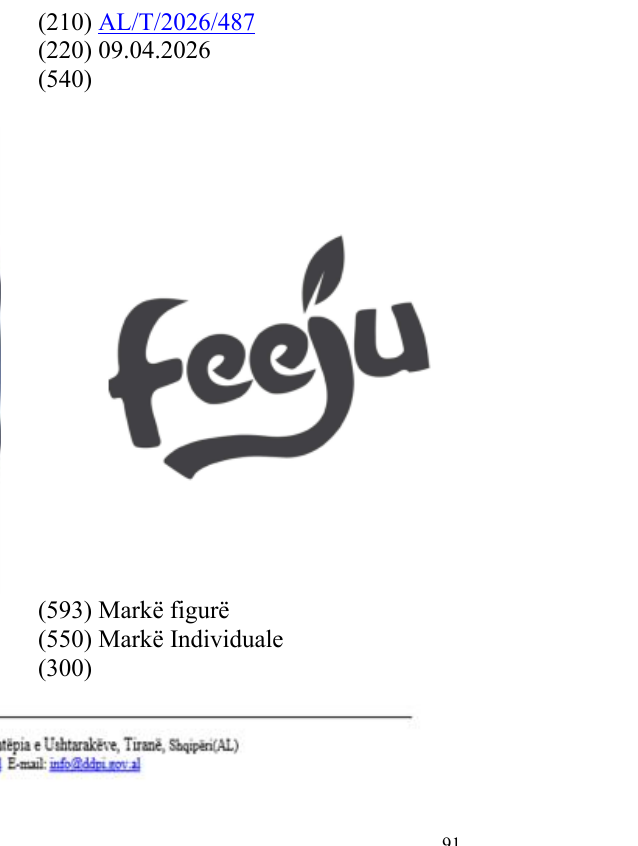 Der Eintrag der Marke Feeju im Bulletin