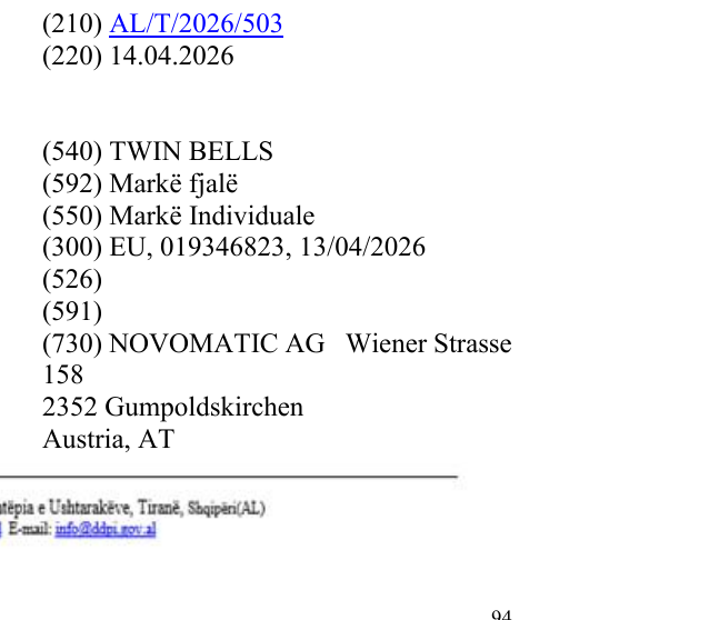 Zëri i markës TWIN BELLS në buletin