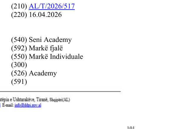 Zëri i markës Seni Academy në buletin