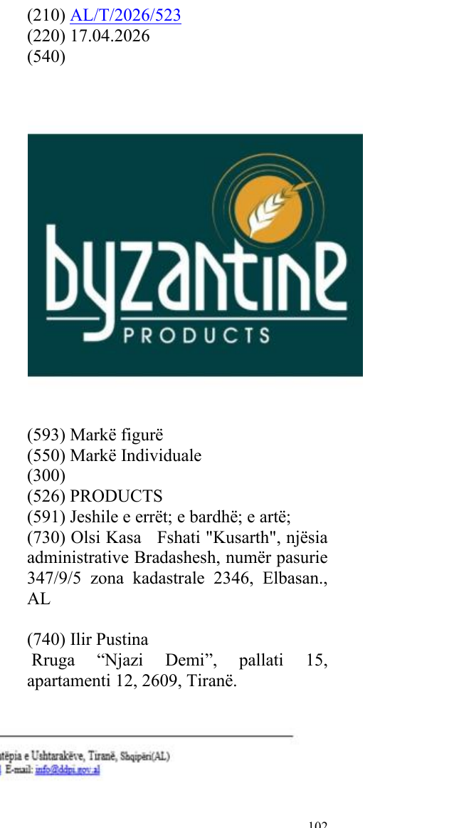 Zëri i markës PRODUCTS në buletin