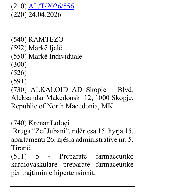 Zëri i markës RAMTEZO në buletin