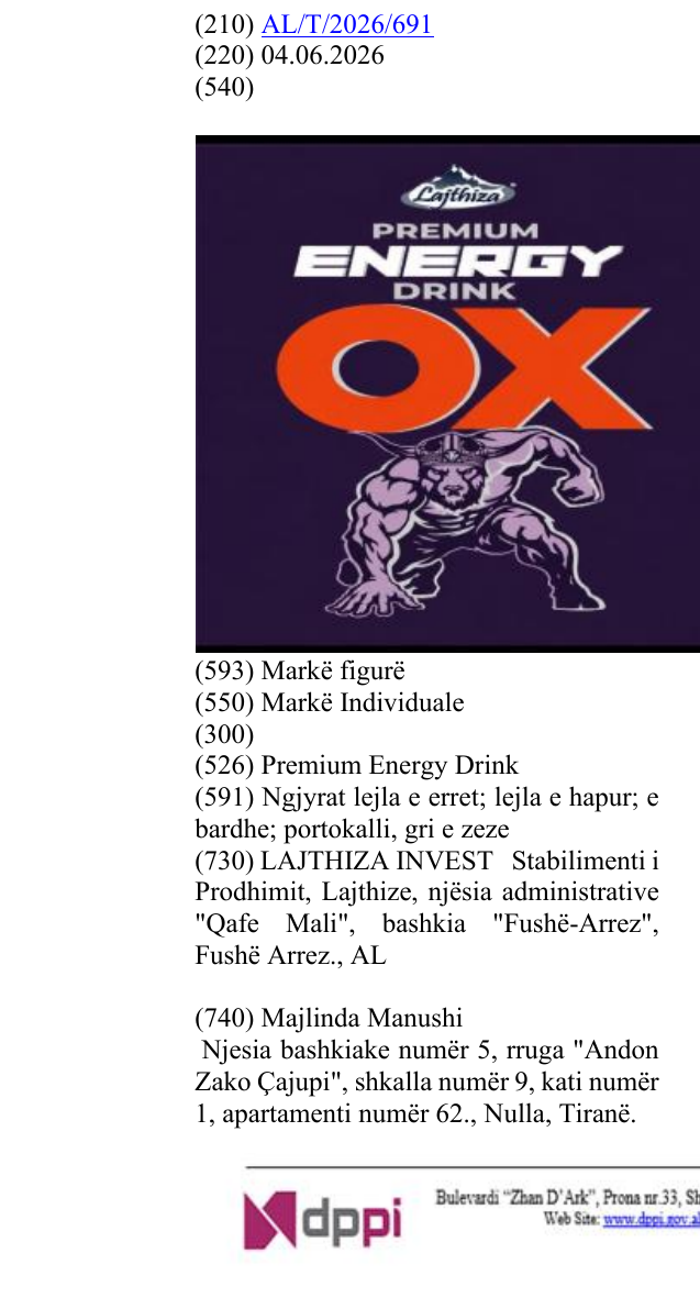Zëri i markës Premium Energy Drink në buletin