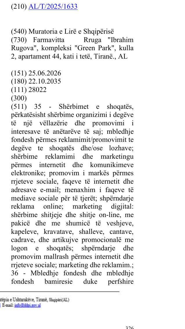 Zëri i markës Muratoria e Lirë e Shqipërisë në buletin
