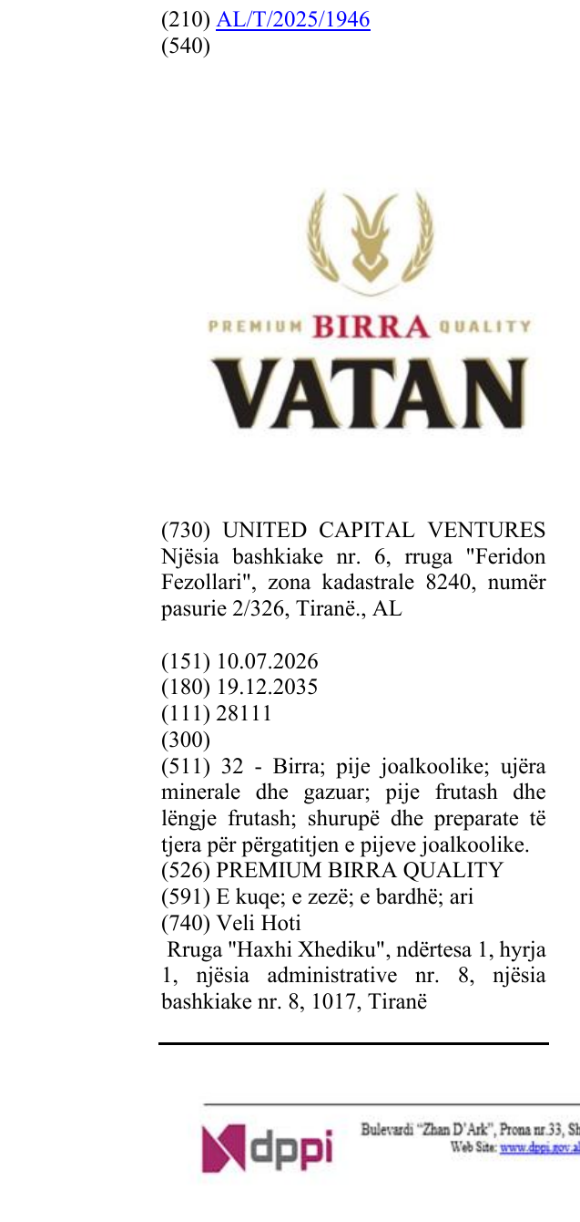 Zëri i markës PREMIUM BIRRA QUALITY në buletin