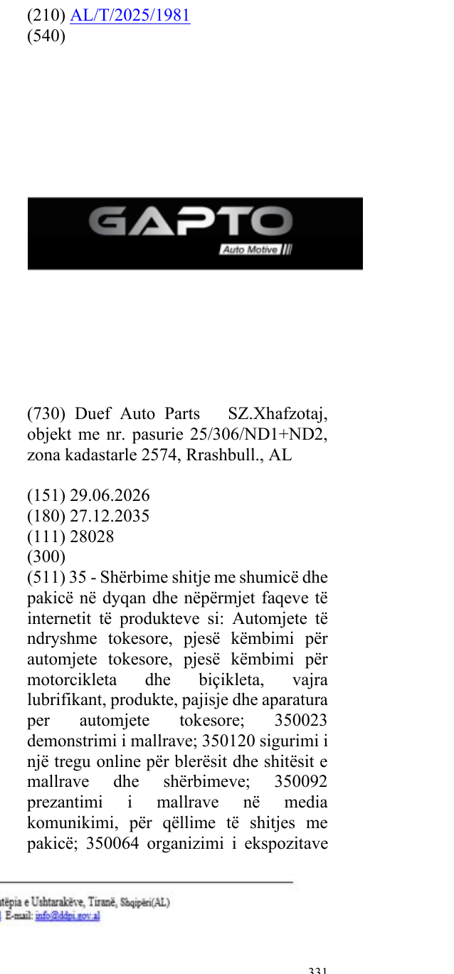 Zëri i markës AUTO në buletin