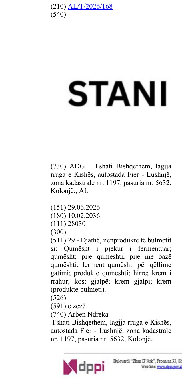 Zëri i markës STANI në buletin