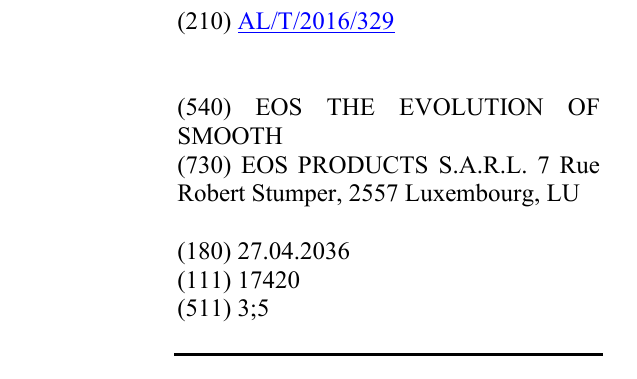 Zëri i markës EOS THE EVOLUTION OF SMOOTH në buletin