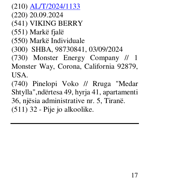 Zëri i markës VIKING BERRY në buletin