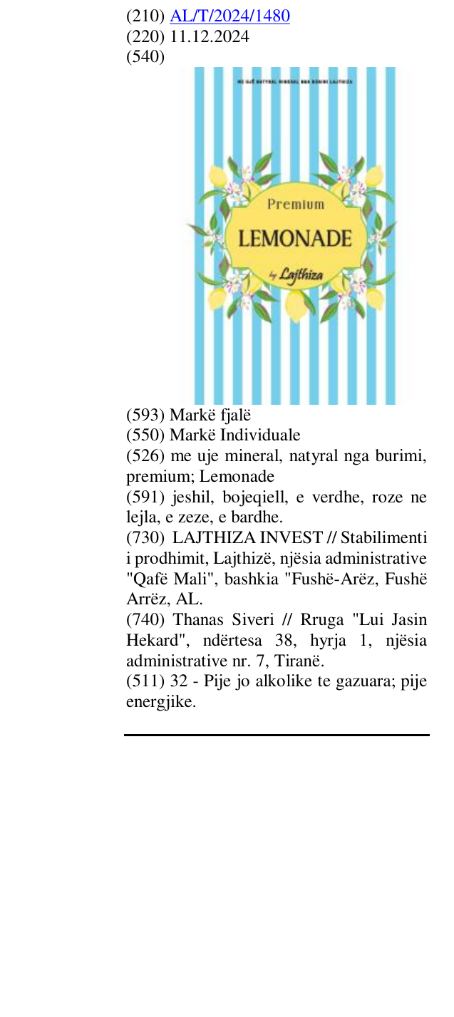Zëri i markës me uje mineral, natyral nga burimi, premium; Lemonade në buletin