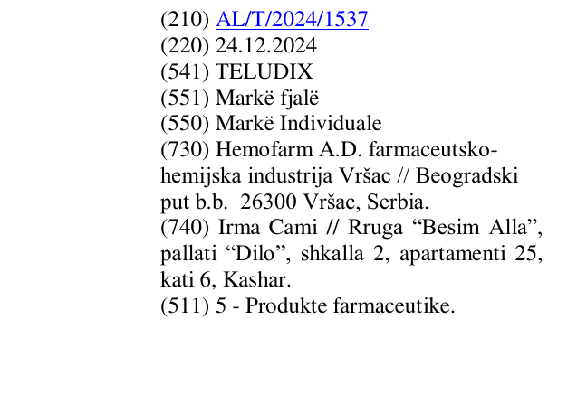 Zëri i markës TELUDIX në buletin