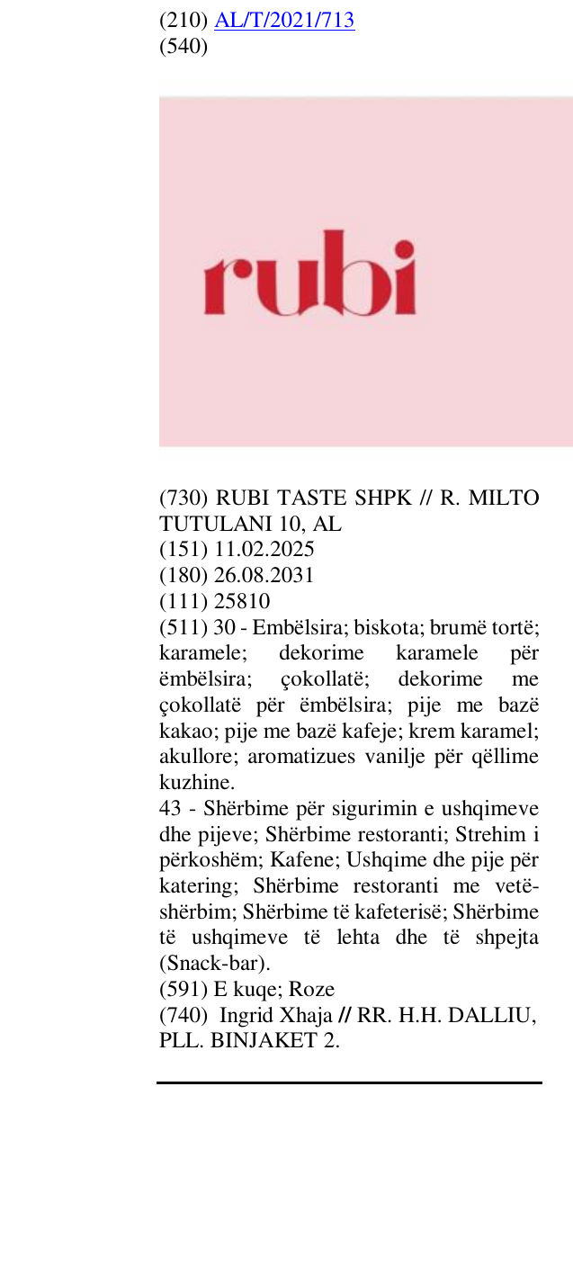 Zëri i markës Rubi në buletin