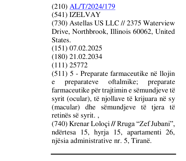 Zëri i markës IZELVAY në buletin