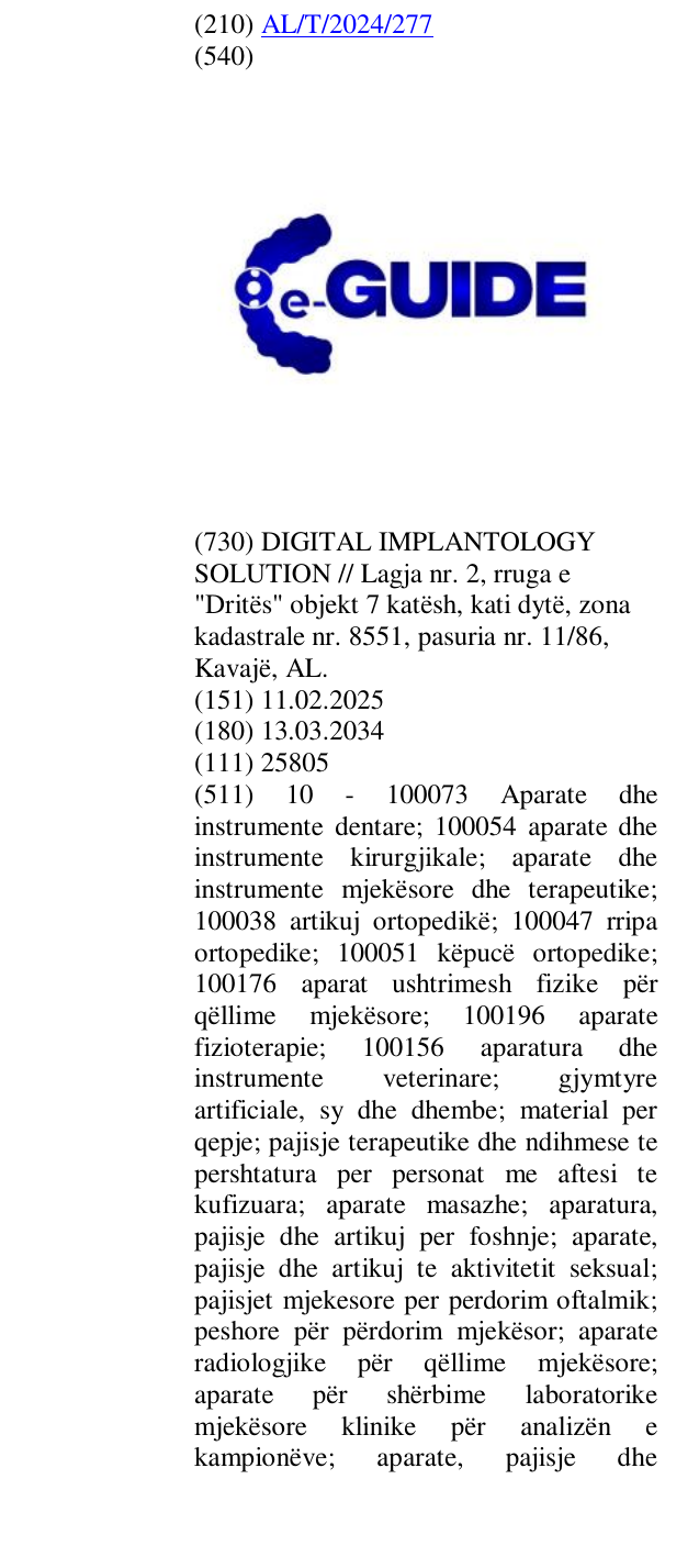 Zëri i markës "GUIDE" në buletin