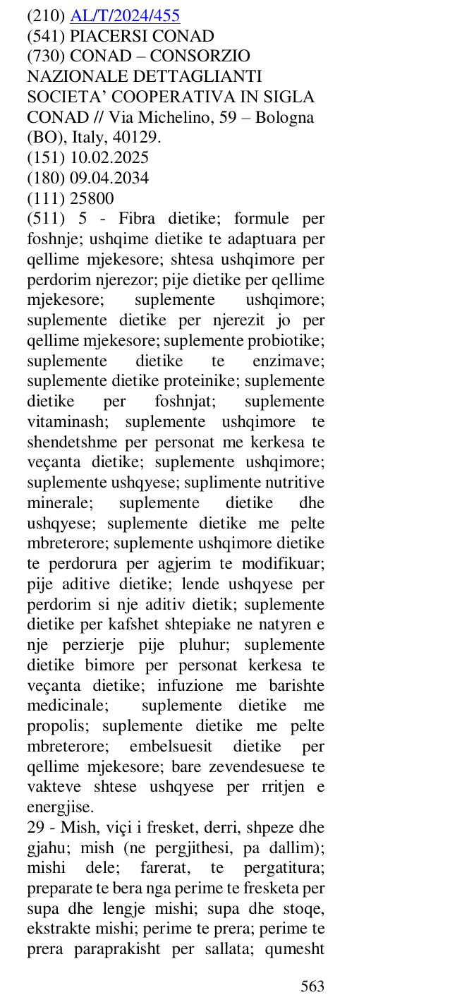 Zëri i markës PIACERSI CONAD në buletin