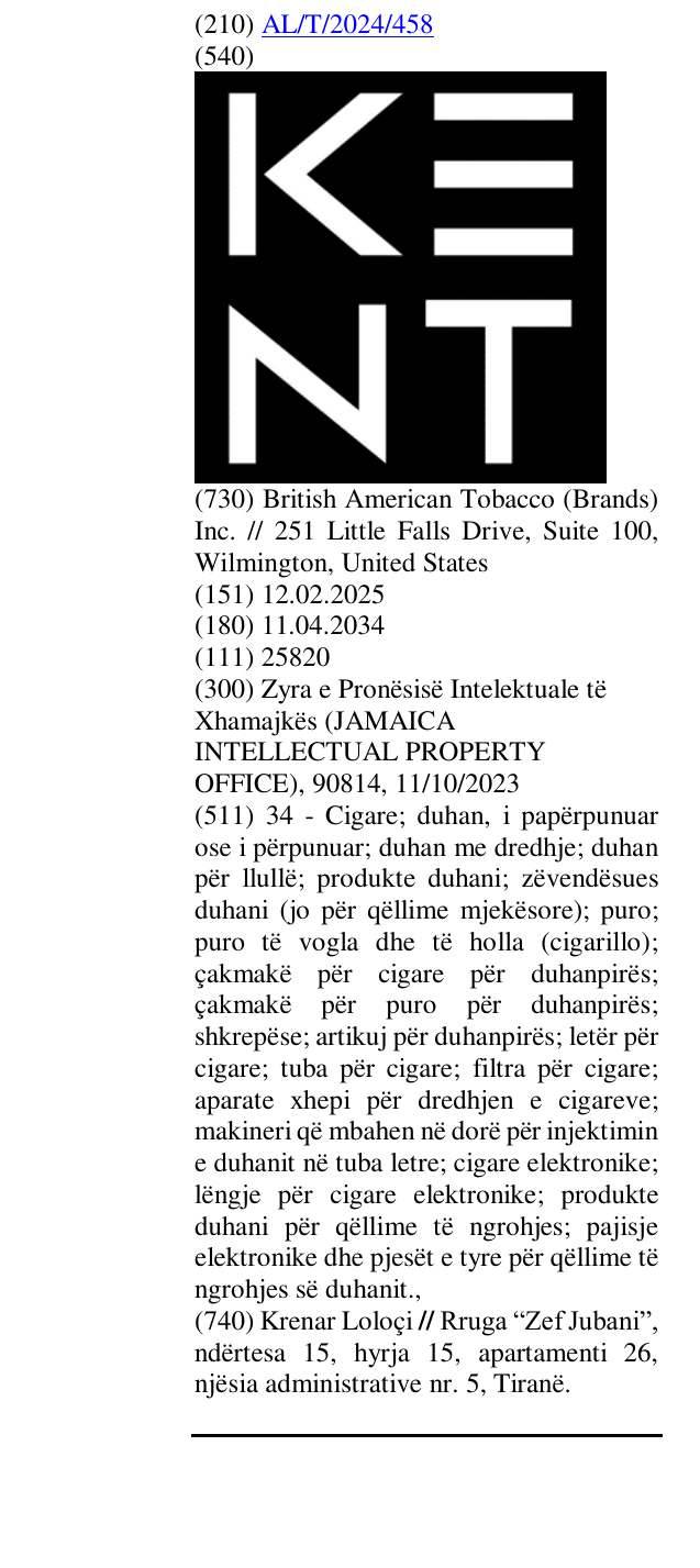 Zëri i markës KENT në buletin
