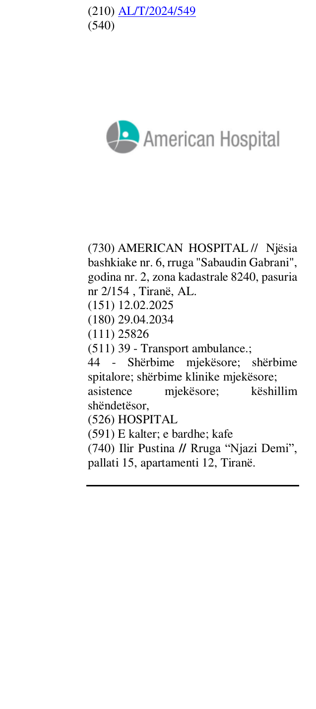 Zëri i markës HOSPITAL në buletin