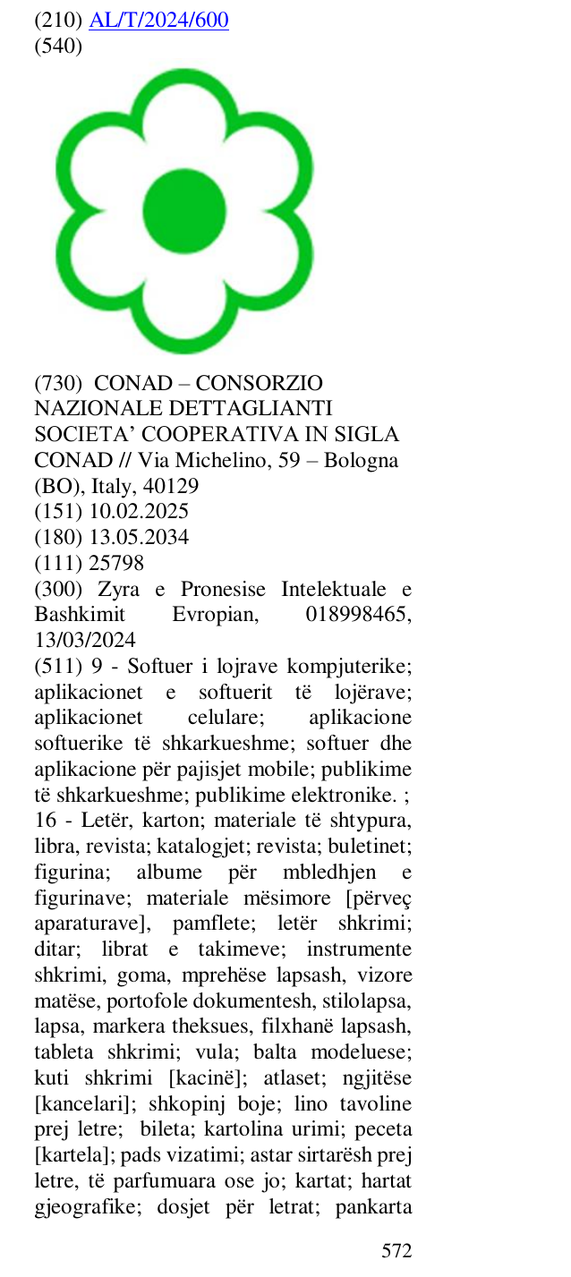 Zëri i markës AL/T/2024/600 në buletin