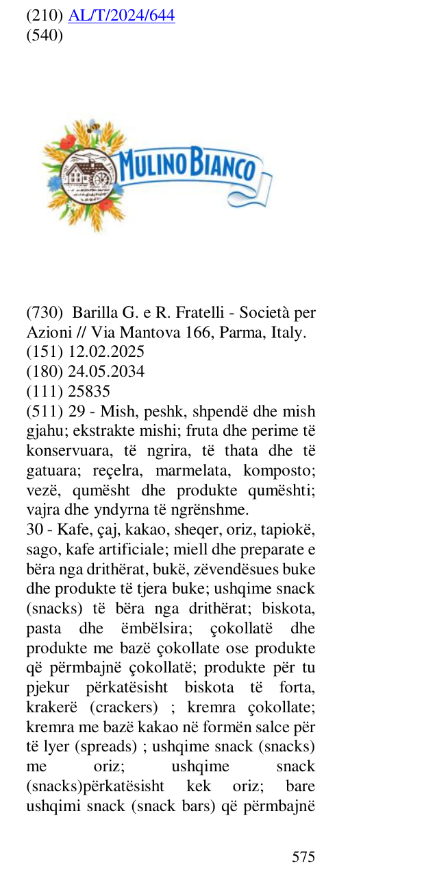 Zëri i markës MULINO BIANCO në buletin