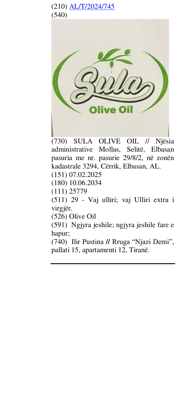Zëri i markës Olive Oil në buletin