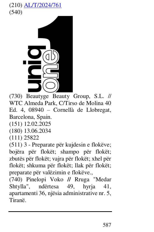Zëri i markës UNIQ ONE 1 në buletin