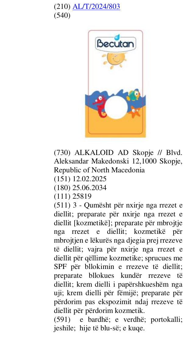 Zëri i markës Becutan në buletin