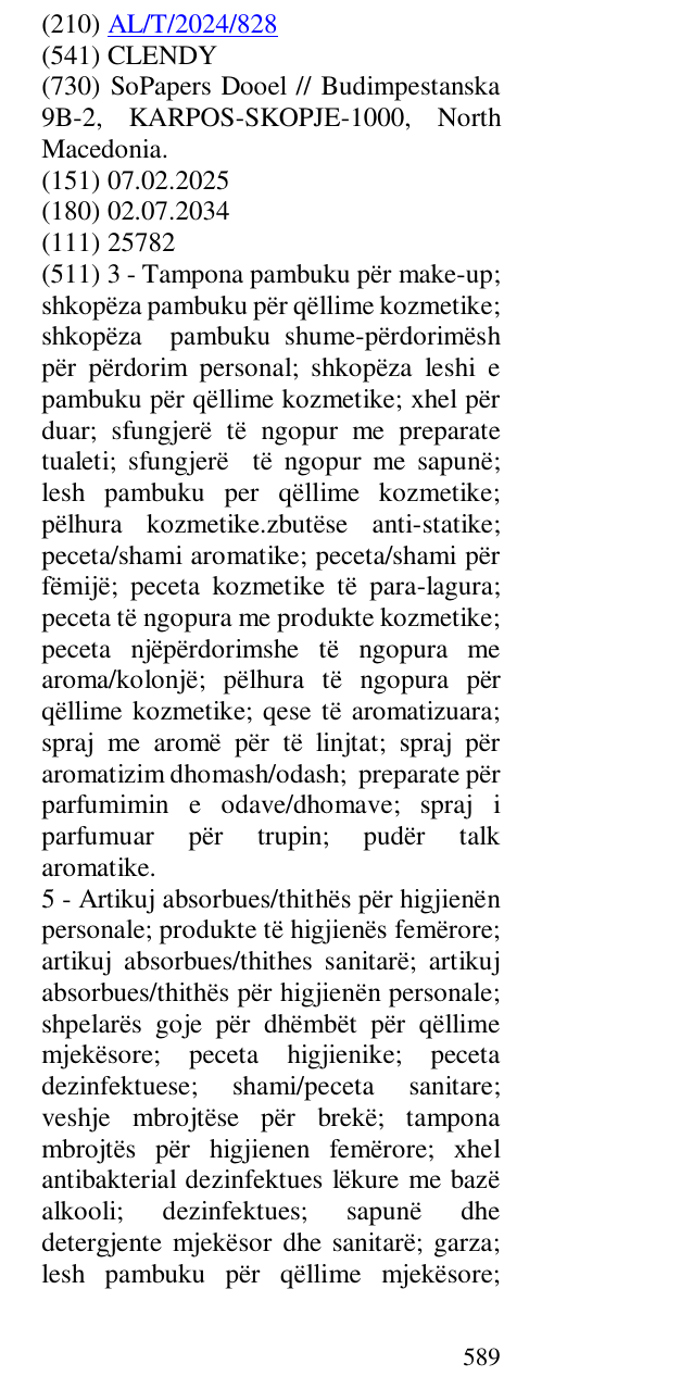 Zëri i markës CLENDY në buletin