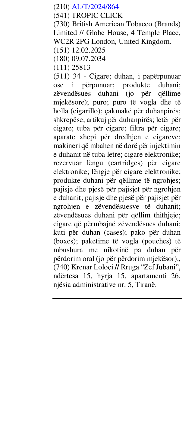 Zëri i markës TROPIC CLICK në buletin