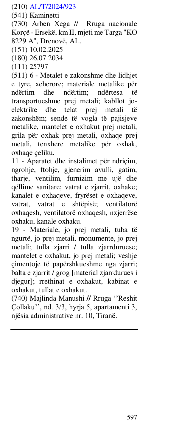 Zëri i markës Kaminetti në buletin