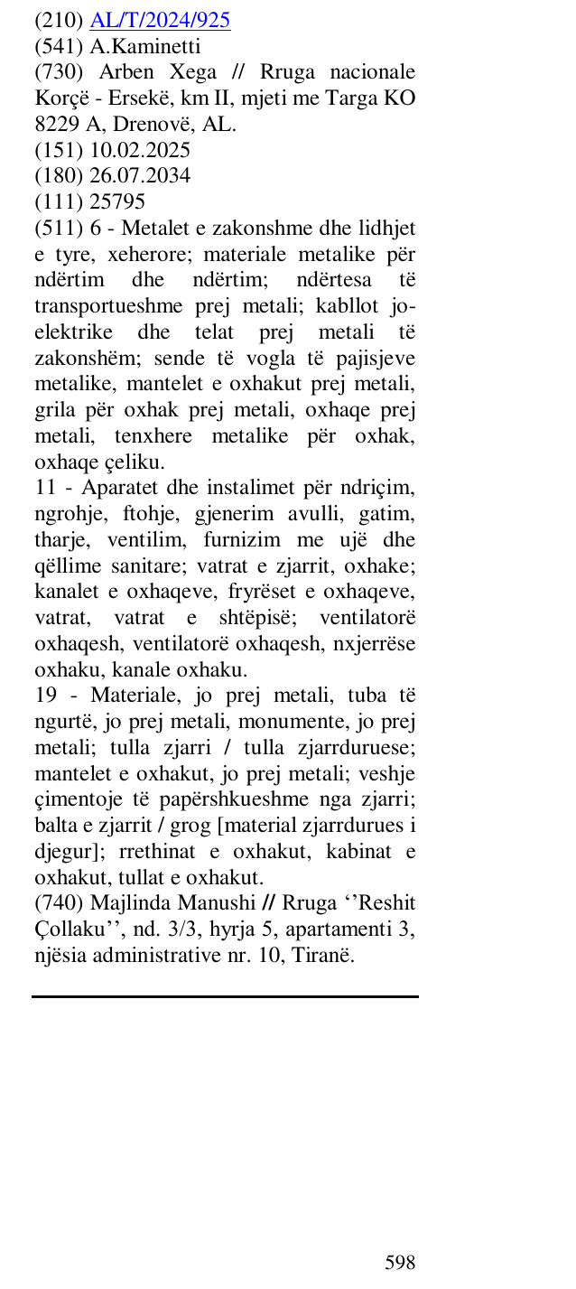 Zëri i markës A.Kaminetti në buletin