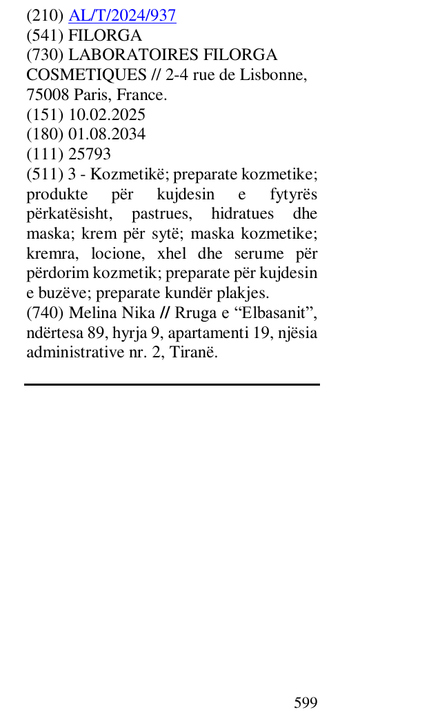 Zëri i markës FILORGA në buletin