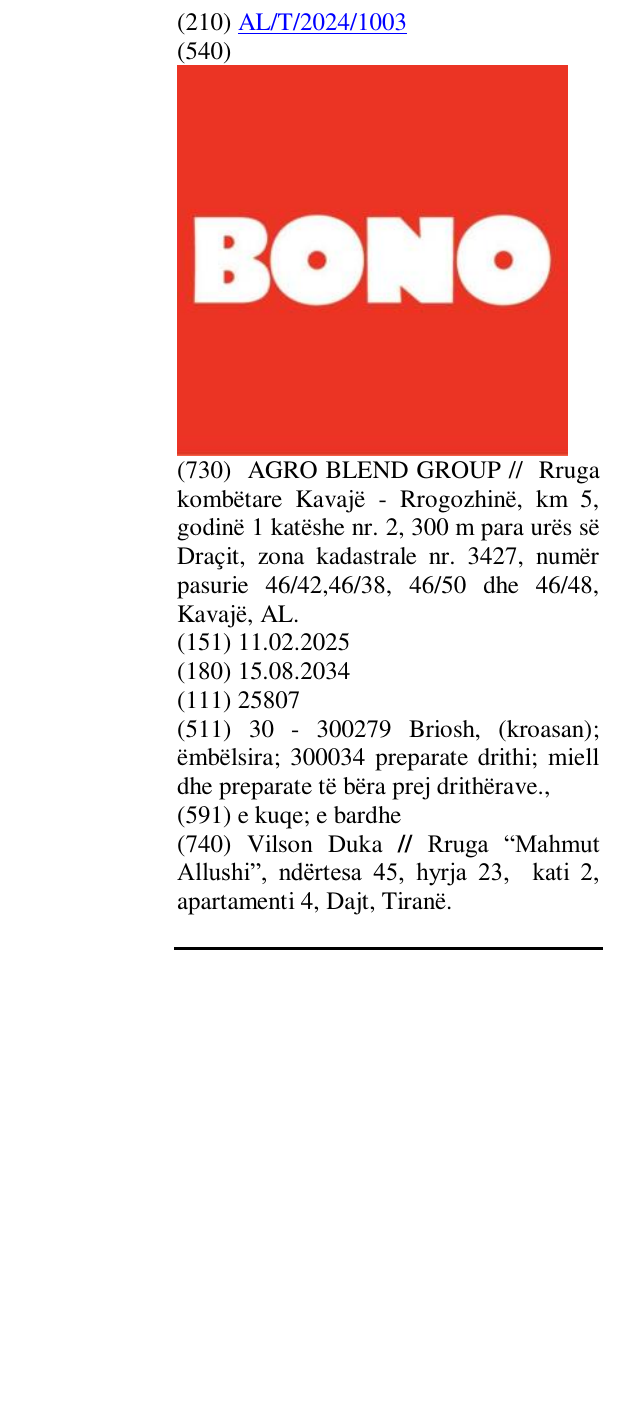 Zëri i markës BONO në buletin