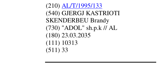 Zëri i markës GJERGJ KASTRIOTI SKENDERBEU Brandy në buletin