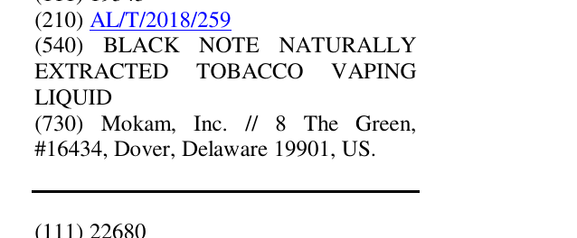 Zëri i markës BLACK NOTE NATURALLY EXTRACTED TOBACCO VAPING LIQUID në buletin