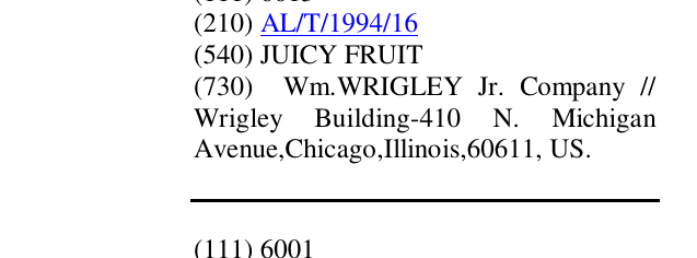 Zëri i markës JUICY FRUIT në buletin