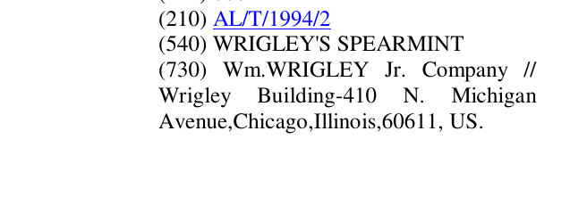 Zëri i markës WRIGLEY'S SPEARMINT në buletin