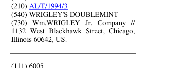 Zëri i markës WRIGLEY'S DOUBLEMINT në buletin