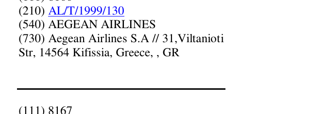 Zëri i markës AEGEAN AIRLINES në buletin