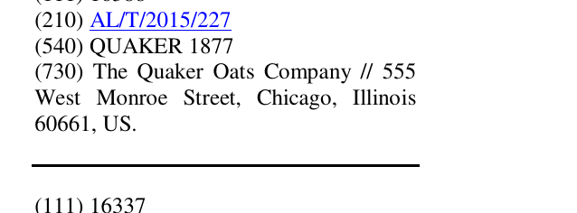 Zëri i markës QUAKER 1877 në buletin
