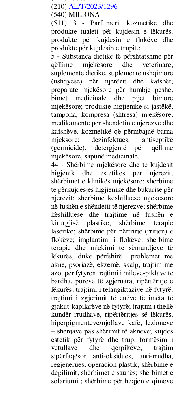 Zëri i markës MILIONA në buletin