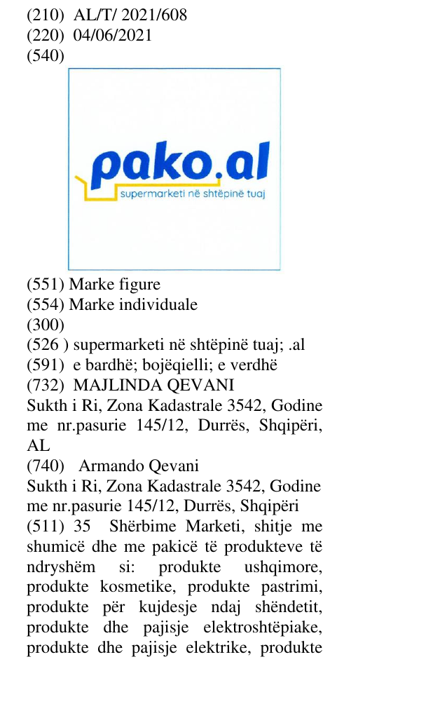 Zëri i markës supermarketi në shtëpinë tuaj; .al në buletin