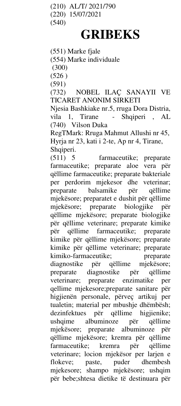 Zëri i markës GRIBEKS në buletin