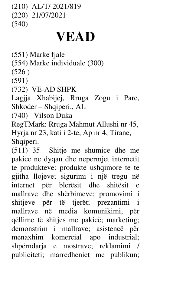 Zëri i markës VEAD në buletin